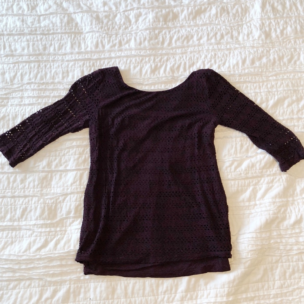 Eggplant eyelet maternity 1/2 sleeve shirt